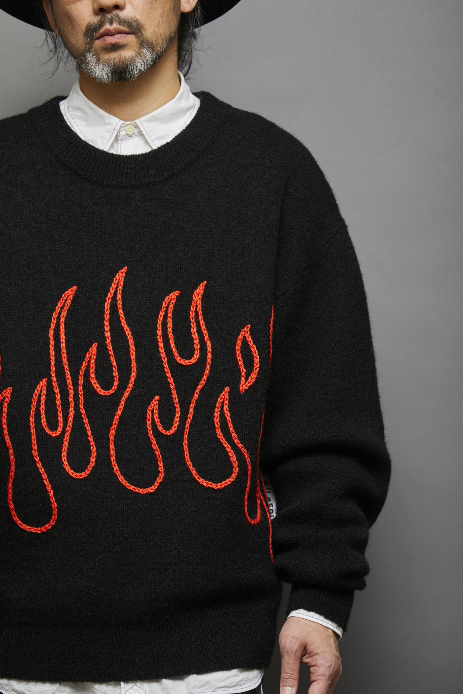 A Lefrude E 予約 モヘア混ファイヤー柄ニット Black 10月上 入荷予定 Bryan